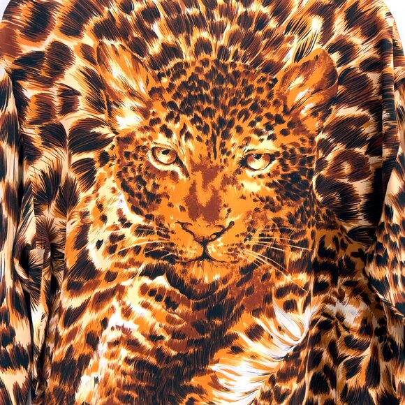 Vintage Fu Da Silk Animal Leopard Tiger Print & Face Blouse Sz M - Picture 8 of 16